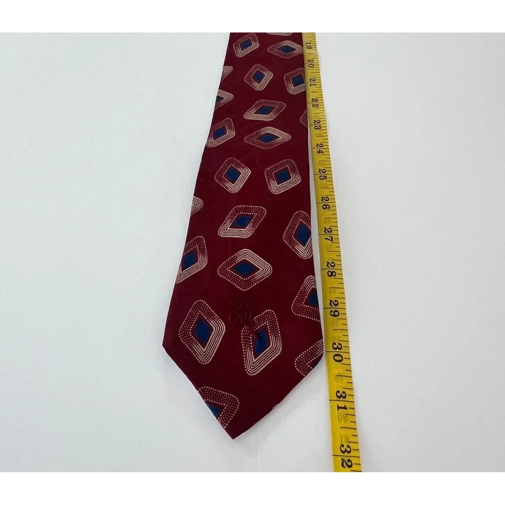 Countess Mara New York Silk Tie Burgundy Blue Geometric Diamond Impressioni Mens